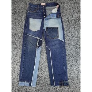 Revice Denim Patchwork Jeans Womens 27 Blue Straight Leg Deconstructed Raw Hem